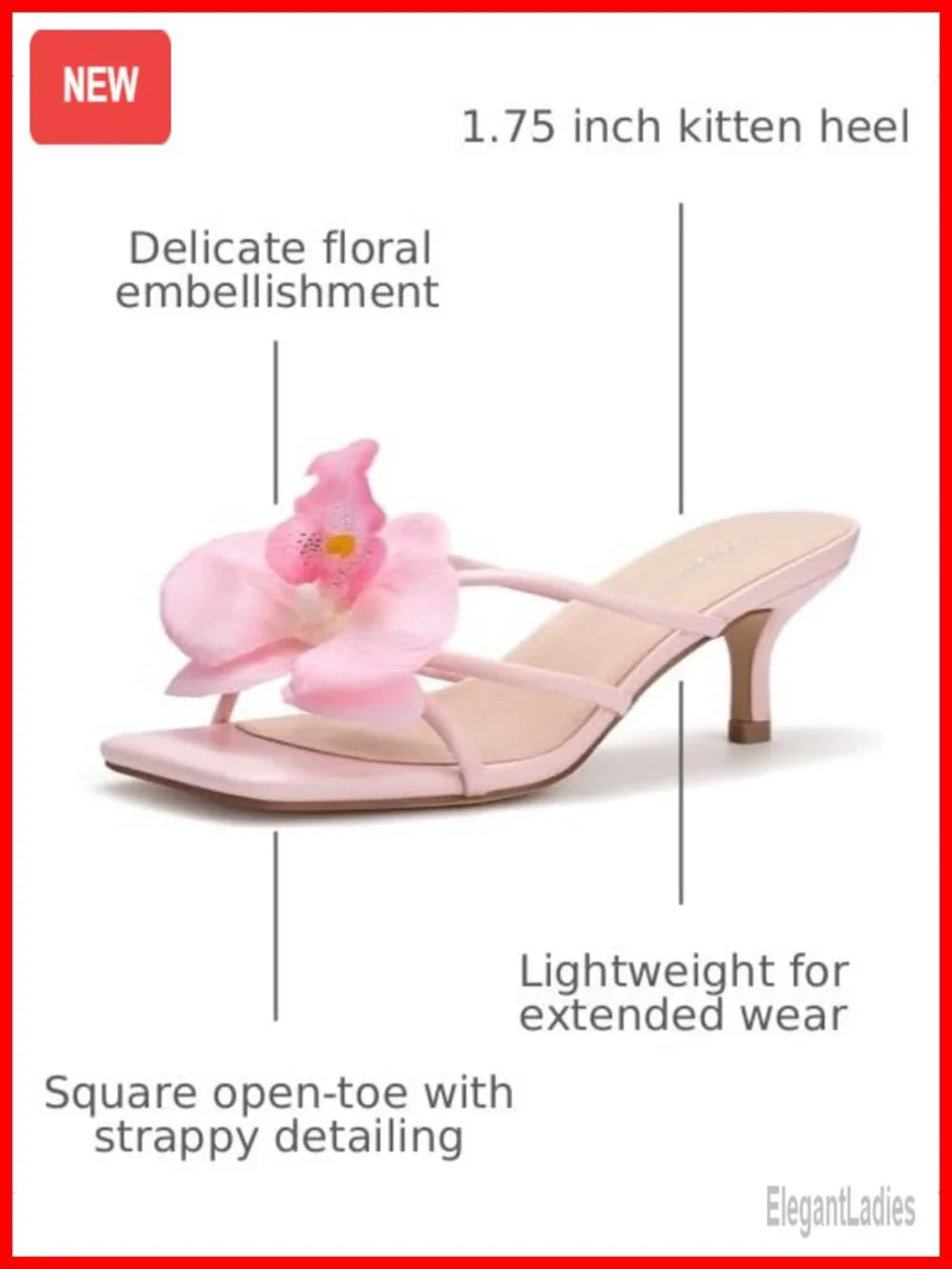 Kitten Heel Strappy Floral Slide Sandals Square Open Toe Slip On